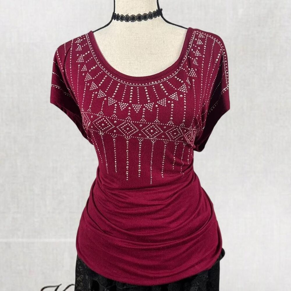 Boho Y2K Burgundy with Rhinestone Front Top